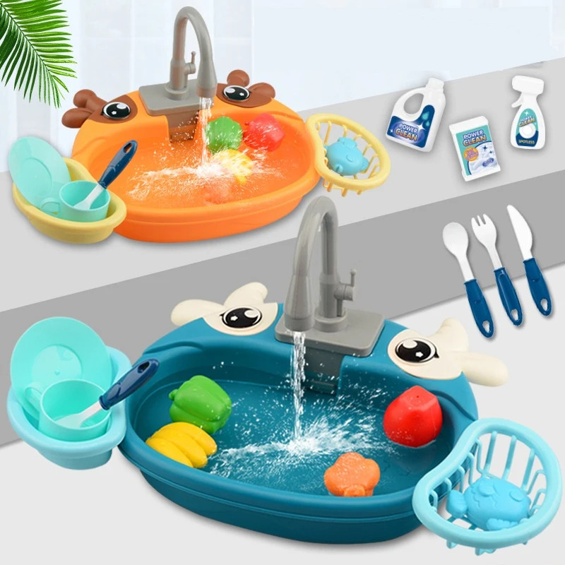 Kids Outdoor Kitchen Accessories - 幼児向けおもちゃのキッチンセット、電動循環水、食器洗い機付きシンク、子供、男の子、女の子向けの想像力豊かなごっこ遊び