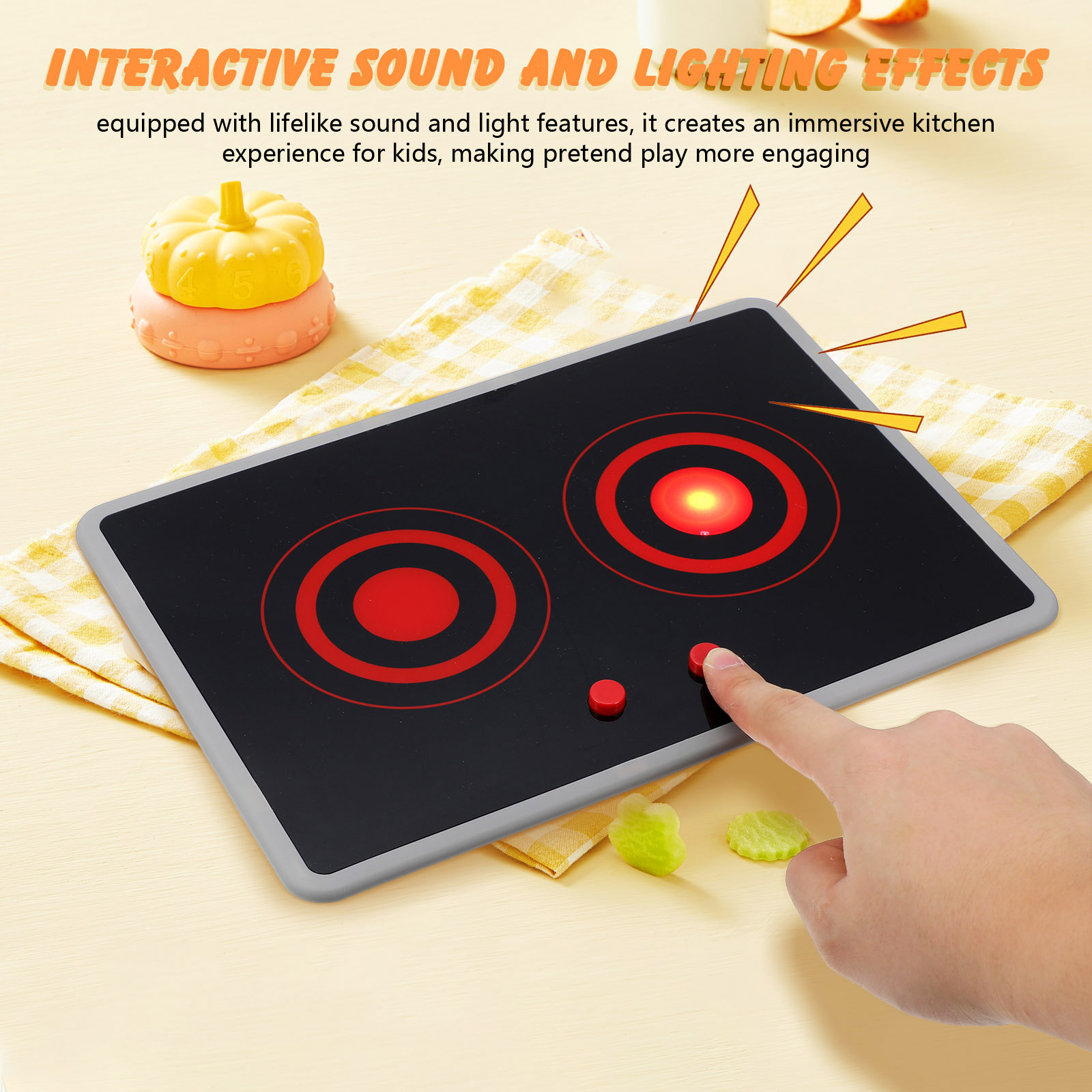 子供用おもちゃのキッチン家電、リアルな誘導式コンロ（音と光付 - Kids Outdoor Kitchen Accessories のレビューと価格